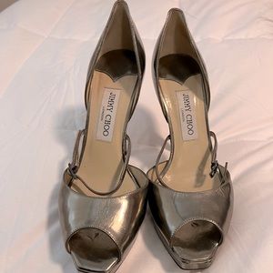 Jimmy Choo metallic gold peep toe heels